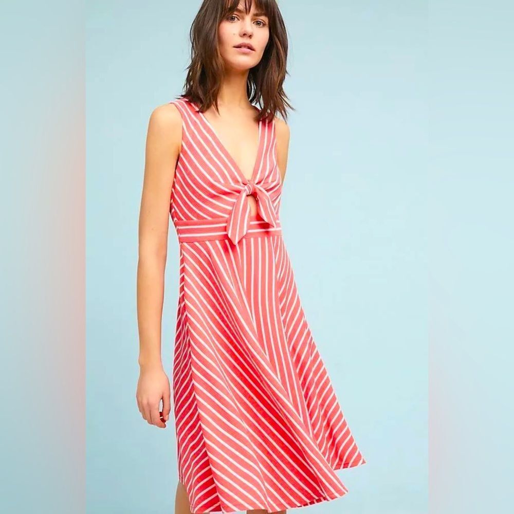 Anthropologie HUTCH April Keyhole Striped Fit & Flare Dress in Coral size XS